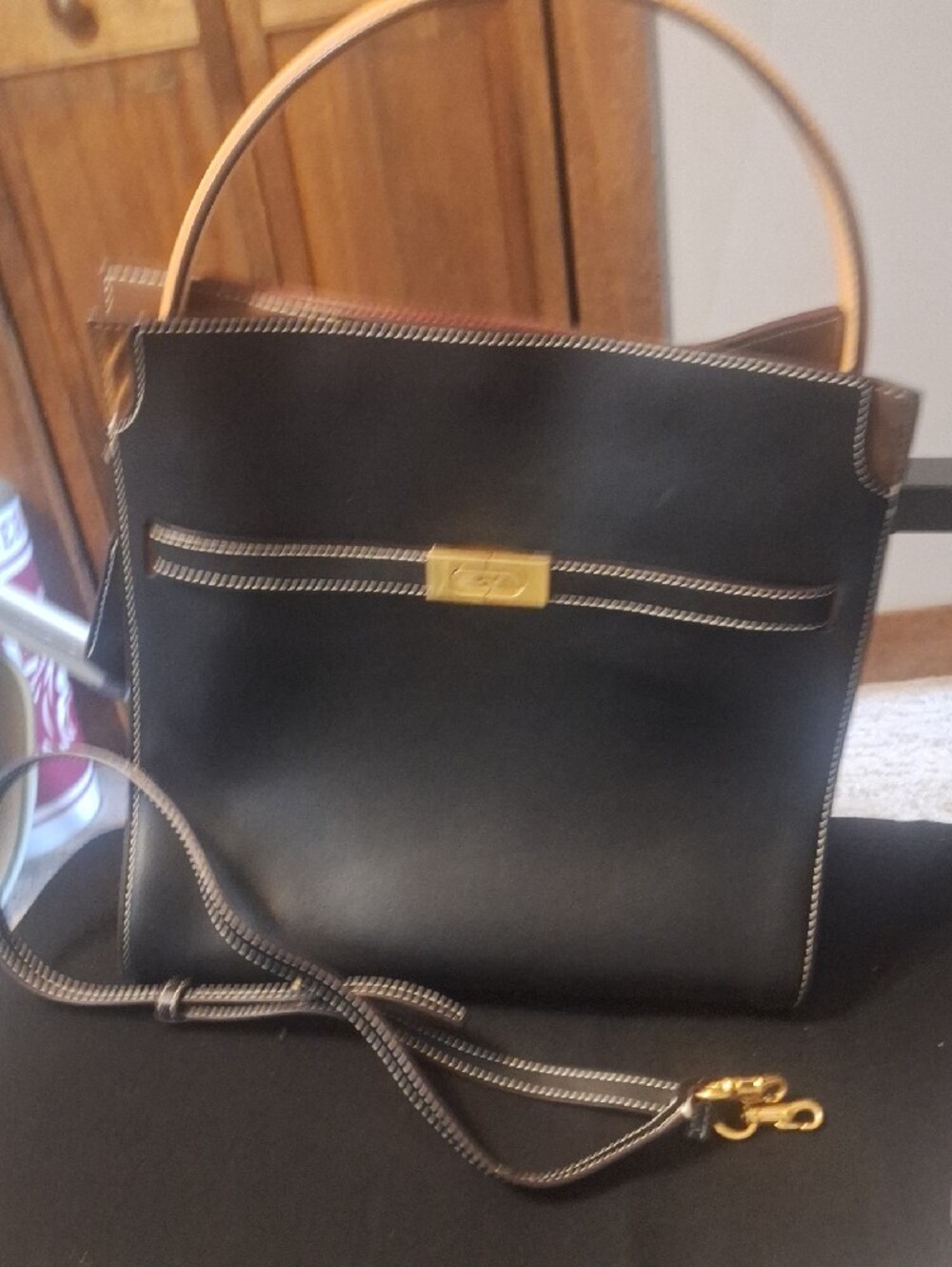 Tory Burch Black Leather Top-Handle Tote with Gold Hardware Radzwill Tote - Picture 4 of 5